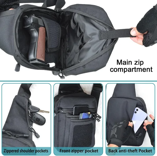 Miniatura 3 de FLWVOG Bolsa cruzada de transporte oculta para hombres, bolsa Ccw Sling Bag EDC Bolsa de transporte de hombro bolsa de pecho Bolsas de pistola