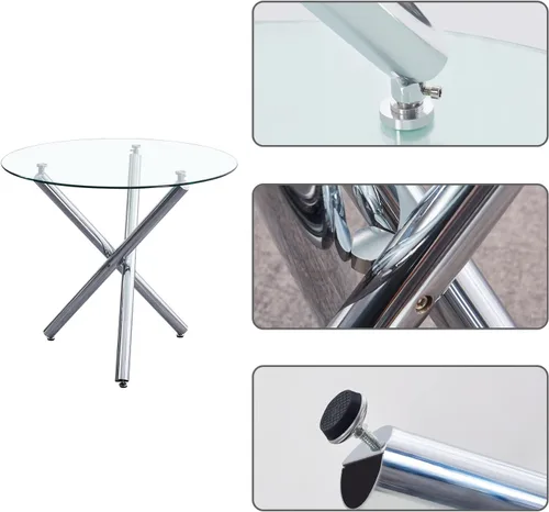 Miniatura 3 de Juego de mesa de comedor redonda negra para 2, mesa de cocina de vidrio templado con 2 sillas de piel sintética, juego de comedor de 5 piezas