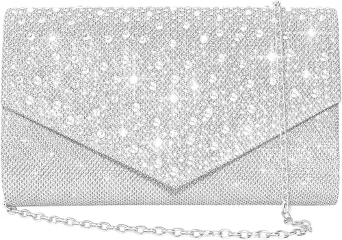 Miniatura 19 de Bolso de noche para mujer, clutch con diamantes de imitación tipo sobre, cartera de mano para fiestas, bodas y graduaciones