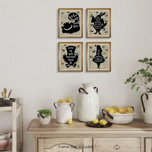 Miniatura 3 de Decoración de pared de Alicia en el País de las Maravillas - Gato de Cheshire, Sombrerero Loco, Conejo Blanco - Póster con cita inspiradora