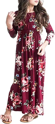 Miniatura 67 de 21KIDS Vestido largo floral de manga larga 3/4 con bolsillos para niñas de 6 a 12 años