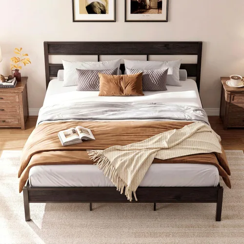Miniatura 10 de LIKIMIO Base de cama California King con cabecero, fácil montaje, sin ruido, no necesita somier, marcos de soporte de metal resistentes y pesados