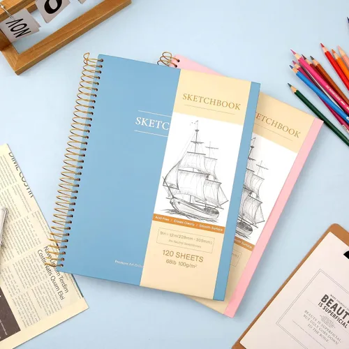 Miniatura 9 de Cuaderno de bocetos de tapa dura de 9 x 12 pulgadas para dibujo, bloc de bocetos con espiral de 120 hojas, cuaderno de bocetos de arte premium