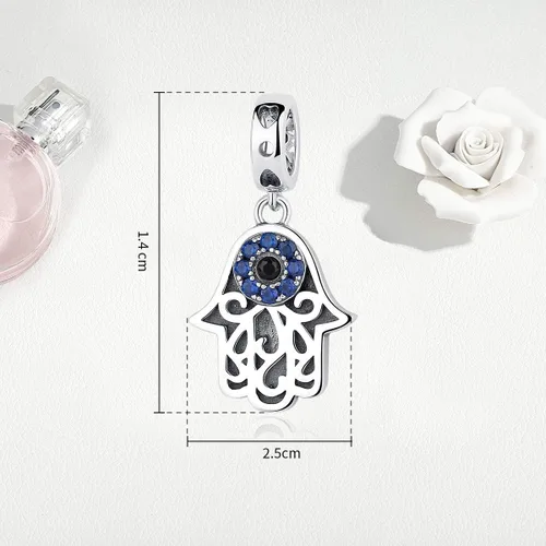 Miniatura 54 de BISAER Hamsa - Dije de mano de plata de ley, piedras preciosas azules de mal de ojo, se adapta a brazalete, pulsera, collar