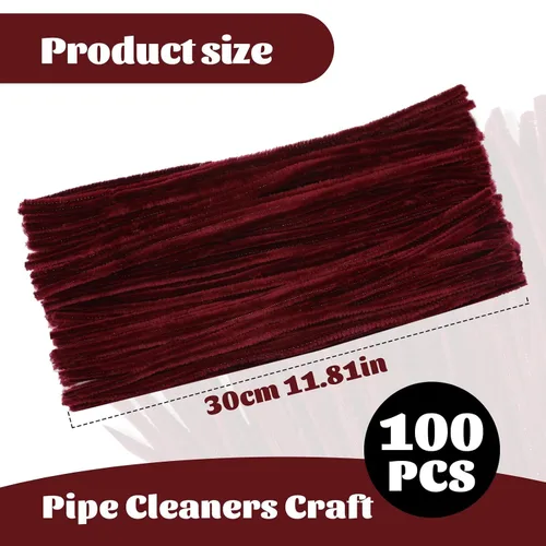 Miniatura 2 de Giwrmu 100 Piezas Limpiadores de Pipa Tallo de Chenilla, Limpiadores de Pipa Color Rojo Vino para Manualidades, Palitos Difusos Suministros de Vino