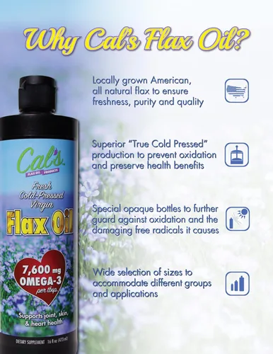 Miniatura 4 de Cal's Aceite de lino, linaza prensada en frío, alto en ácidos grasos omega-3, aceite de linaza sin refinar, suplemento líquido de aceite esencial