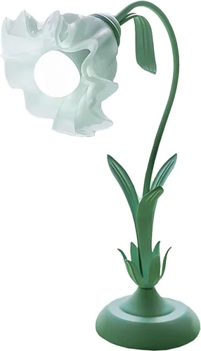 Miniatura 7 de Lámpara de mesa moderna regulable, lámpara de mesa de noche estilo flor verde con pantalla de cristal, lámpara de escritorio con interruptor