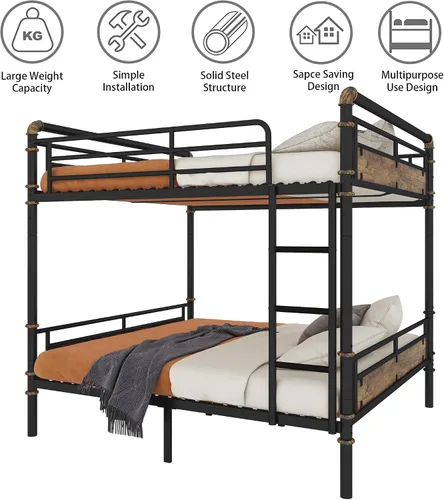 Miniatura 6 de Litera Queen sobre Queen, marco industrial desmontable con cubierta de escalera suave y barandillas altas, literas industriales para niños, niñas
