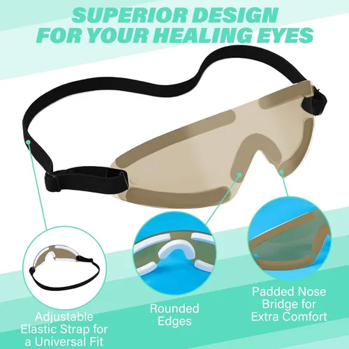 Miniatura 2 de Kingdder Escudo de ojos marrón para dormir gafas protectoras con correa ajustable y acolchado suave, sensibilidad de los ojos a la luz, bolsa
