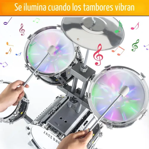 Miniatura 3 de Juego de batería para niños pequeños de 1 a 3 años, batería de jazz mejorada para niños, juguetes de instrumentos musicales y luces y todo plástico