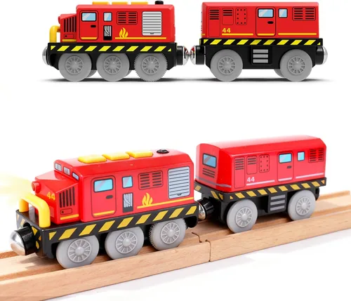 Juguete de tren de locomotora a batería para pista de madera, camión de bomberos motorizado con luz y sonido, ajuste para tren Brio, regalo para