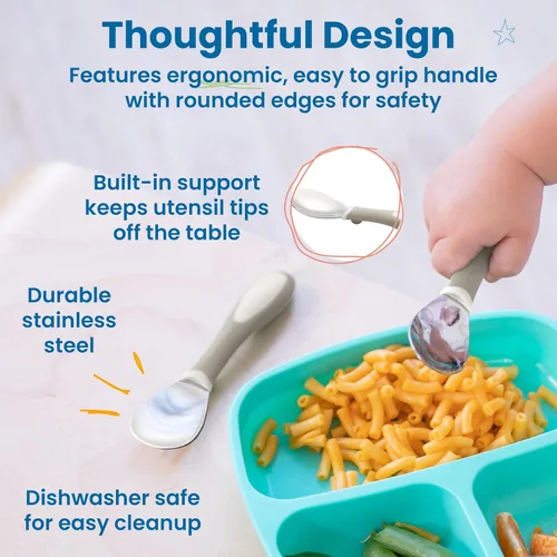 Miniatura 4 de ECR4Kids My First Meal Pal Cucharas de acero inoxidable, cubiertos para niños pequeños, blanco, gris claro, paquete de 3