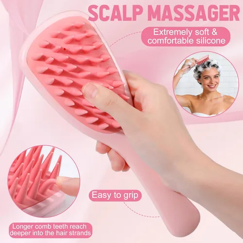 Miniatura 3 de ProSuites Juego de 76 cepillos de pelo rosa para bebés y niñas, cepillo de cuero cabelludo con asa, cepillo desenredante para el cabello, botella