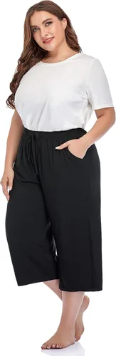 Miniatura 3 de ZERDOCEAN Pantalones casuales de pierna ancha para mujer, talla grande, cómodos, capri, relajados, con bolsillos con cordón