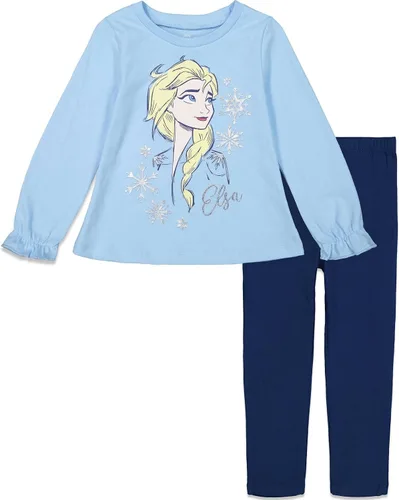 Disney Frozen Princess Anna Elsa - Conjunto de camiseta y leggings para niñas pequeñas y grandes