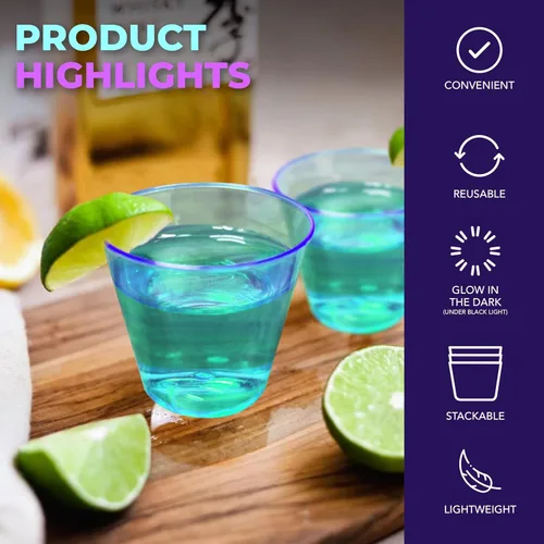 Miniatura 4 de Party Essentials Vasos de disparo de plástico duro de 2 onzas, azul neón, 50