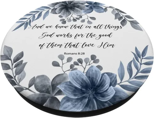 Miniatura 2 de Romans 8 28 Azul Cristiano Biblia Verso Cita para Mujeres PopSockets Swappable PopGrip