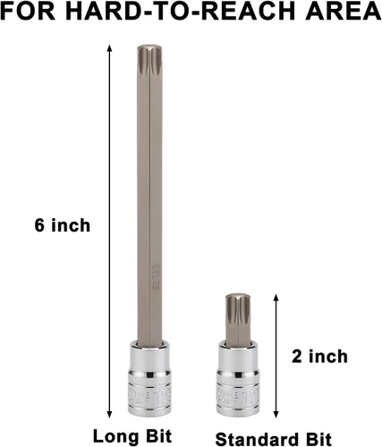 Miniatura 5 de Mayouko Juego de 12 Dados de Puntas Torx Extra Largos de 3/8" Drive, T10-T60, 5.9" de Longitud, CR-V, Acero S2, Juego de Dados de Puntas de Estrella