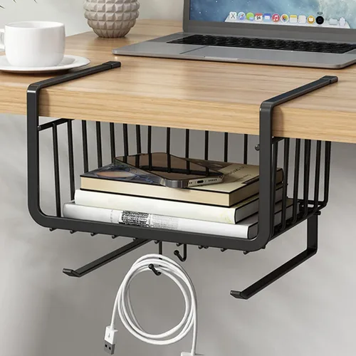 Miniatura 3 de Almacenamiento debajo del gabinete, cesta colgante de acero al carbono inoxidable para cocina y oficina, estante debajo del escritorio