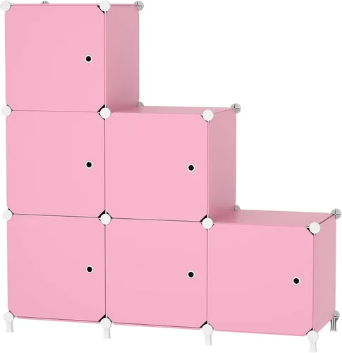 Miniatura 10 de ATTSL6001 - Organizador de almacenamiento de 6 cubos con puertas, organizador de ropa de plástico apilable para dormitorio y debajo de escaleras