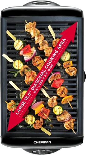 Miniatura 4 de Chefman Parrilla eléctrica para interiores sin humo con superficie de cocción antiadherente y perilla de temperatura ajustable de cálido a abrasador