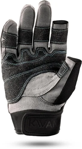 Miniatura 7 de KWAN Guantes de vela de 3 dedos para navegación, kayak, remo y esquí acuático, diseño de corte de dos dedos, refuerzo de triple capa, ajuste