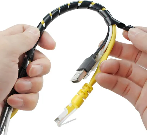Miniatura 5 de 65 pies XHF 4mm (rango de envoltura: 1.5mm-10mm) Envoltura de cable en espiral para ordenador, manga organizadora de cables eléctricos, RoHS, negro