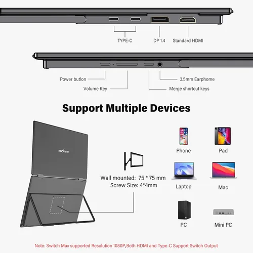Miniatura 5 de InnoView Monitor Portátil Dual 4K de 15.6 pulgadas 3840x2160P 100% sRGB Owl Eye Vision - Diseño Plegable con Ajuste de Pantalla de 315°, Soporte