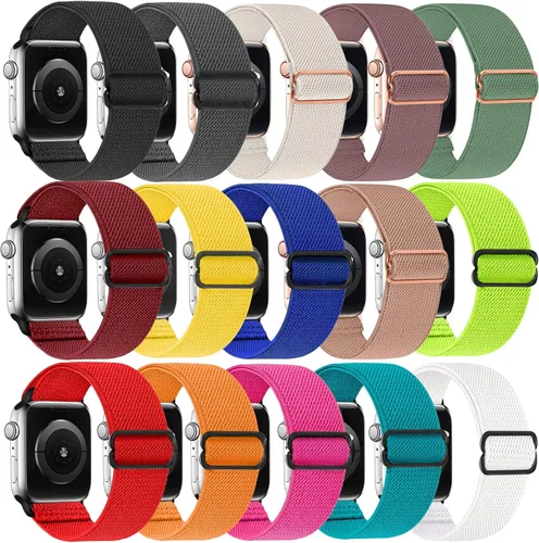 Paquete de 15 correas elásticas de nailon suave compatibles con Apple Watch de 1.496 pulgadas, 1.575 pulgadas, 1.614 pulgadas, 1.654 pulgadas, 1.732