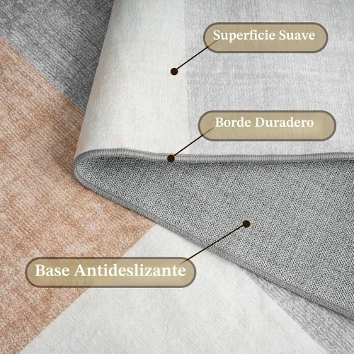 Miniatura 4 de HOMFINE Alfombra lavable moderna de 5 x 7 pies, estilo geométrico, para sala de estar, dormitorio, alfombra lavable a máquina, suave, Gris/Marrón