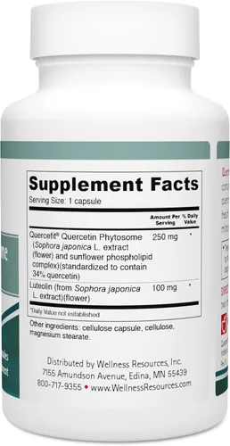 Miniatura 3 de Wellness Resources Fitosoma de quercetina de 250 mg con luteolina 100 mg, estabilizador de mastocitos y apoyo natural de histamina para alergias