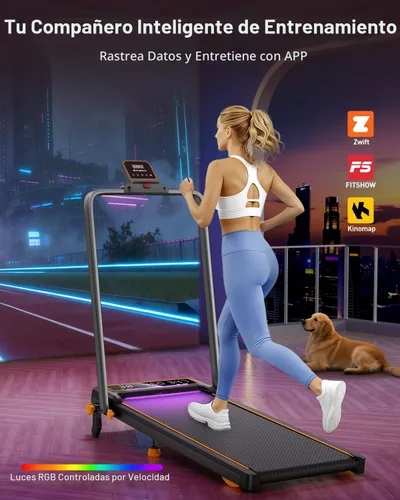 Miniatura 5 de Caminadora con 15% de inclinación y pantalla LED dual, almohadilla para caminar 4 en 1 con barra de mango, caminadora plegable de 3.5 HP con Negro