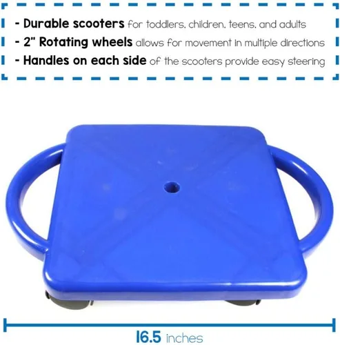 Miniatura 3 de hand2mind - Patinete azul para interiores con asas de seguridad para niños de 6 a 12 años, patinete de plástico con rodillos, educación física