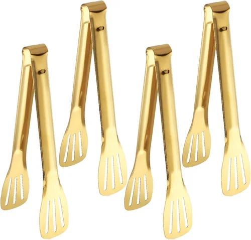 4 pinzas doradas de 9 pulgadas, de acero inoxidable, para ensaladas, bufé, aperitivos, postres, para fiestas de comida (9 pulgadas, 4 dorados)