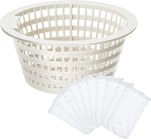Boao Cestas de piscina de repuesto para skimmers sobre el suelo, tamaño estándar pequeño con 10 calcetines de filtro elástico para piscinas (sin asa)