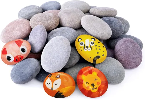 ROCART 24 rocas de río grandes y lisas para pintar, rocas planas de aproximadamente 2 a 3 pulgadas de largo, perfectas para piedras de bondad, artes