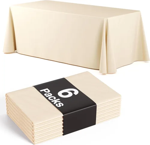 Miniatura 11 de Paquete de 6 manteles rectangulares desechables de plástico color negro, 70 x 120 pulgadas, para fiestas, mantel rectangular, manteles desechables