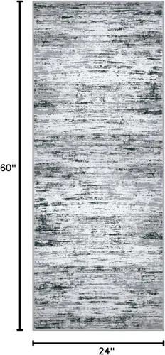 Miniatura 2 de Lansny Alfombra moderna abstracta de 2 x 5 pies, color negro, gris, blanco, lavable, alfombra de entrada para cocina, alfombra antideslizante suave