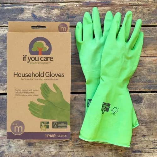 Miniatura 3 de If You Care - Guantes de látex de algodón con flocado medianos para el hogar – Duraderos, reutilizables, de comercio justo – 1 par