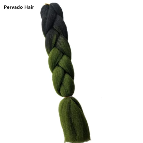 Miniatura 6 de Extensiones de cabello sintético trenzado de 24 pulgadas, color negro a verde oliva, dos tonos, color degradado, trenzas jumbo, paquete de 5 Negro