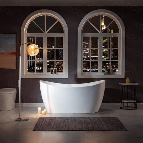 Miniatura 3 de WOODBRIDGE BTA1516 - Bañera de acrílico independiente de 59 pulgadas, moderna bañera blanca con desbordamiento y drenaje negro mate, almohada