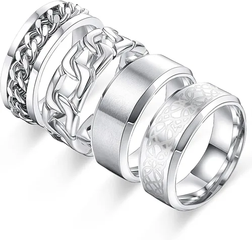 Ronglry 4 anillos giratorios de acero inoxidable de titanio para mujeres y hombres, anillos negros para el estrés y la ansiedad para anillos,