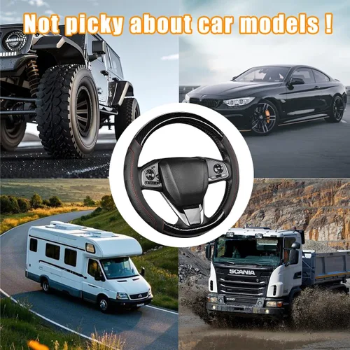 Miniatura 2 de Zpana Funda para volante de automóvil, 14.96 pulgadas, patrón de fibra de carbono 3D transpirable, protector de volante con forro antideslizante