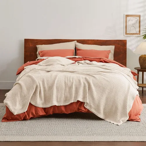 Miniatura 3 de Bedsure - Mantas 100 % algodón tamaño King para cama, tejidas con punto gofre de 405 GSM, acogedoras, cálidas, suaves y livianas, para todas las 10