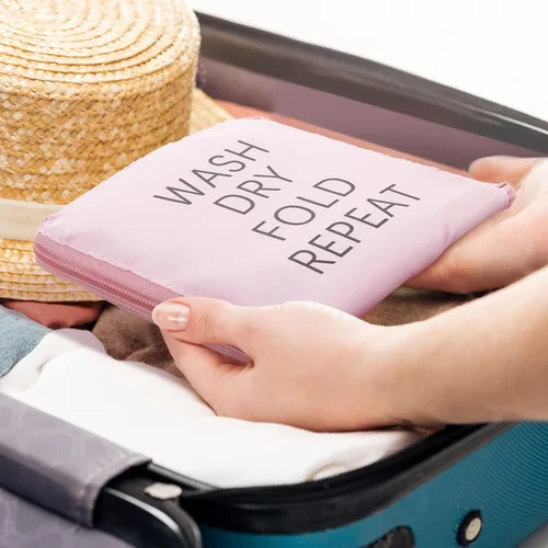 Miniatura 3 de 2 piezas de bolsa de lavandería para viaje, bolsa lavable para ropa sucia con cordón y cremallera para maleta, 22 x 18 pulgadas (rosa, azul, clásico)