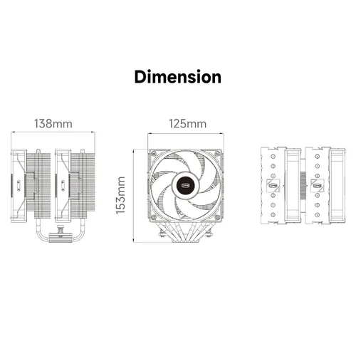 Miniatura 9 de PCCOOLER Enfriador de aire para CPU, 6 Heatpipes de doble torre con ventilador de alta presión PWM de 4.724 in, base de cobre niquelado, compatible