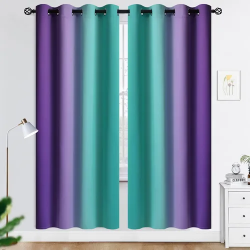 Miniatura 155 de COSVIYA Cortinas 100% Opacas Azul Degradado con Lazos Ajustables para Cocina Aislamiento Térmico Oscurecimiento de Habitación Cenefa con Bolsillo