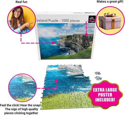 Miniatura 2 de Playjig's Ireland Puzzle: 1000 piezas con un arco iris sobre los acantilados de Moher, Munster, Irlanda