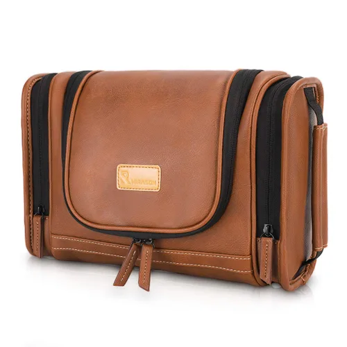 Miniatura 8 de MIRASON Neceser de viaje, bolsa de aseo colgante para hombres, bolsa de ducha de viaje de cuero para artículos de tocador, bolsa de baño con gancho