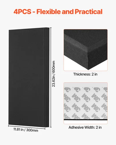 Miniatura 6 de VEVOR 4 piezas de paneles acústicos, paneles de absorción de sonido de fibra de vidrio de 2 pulgadas de espesor y 23.6 x 11.8 pulgadas, tableros
